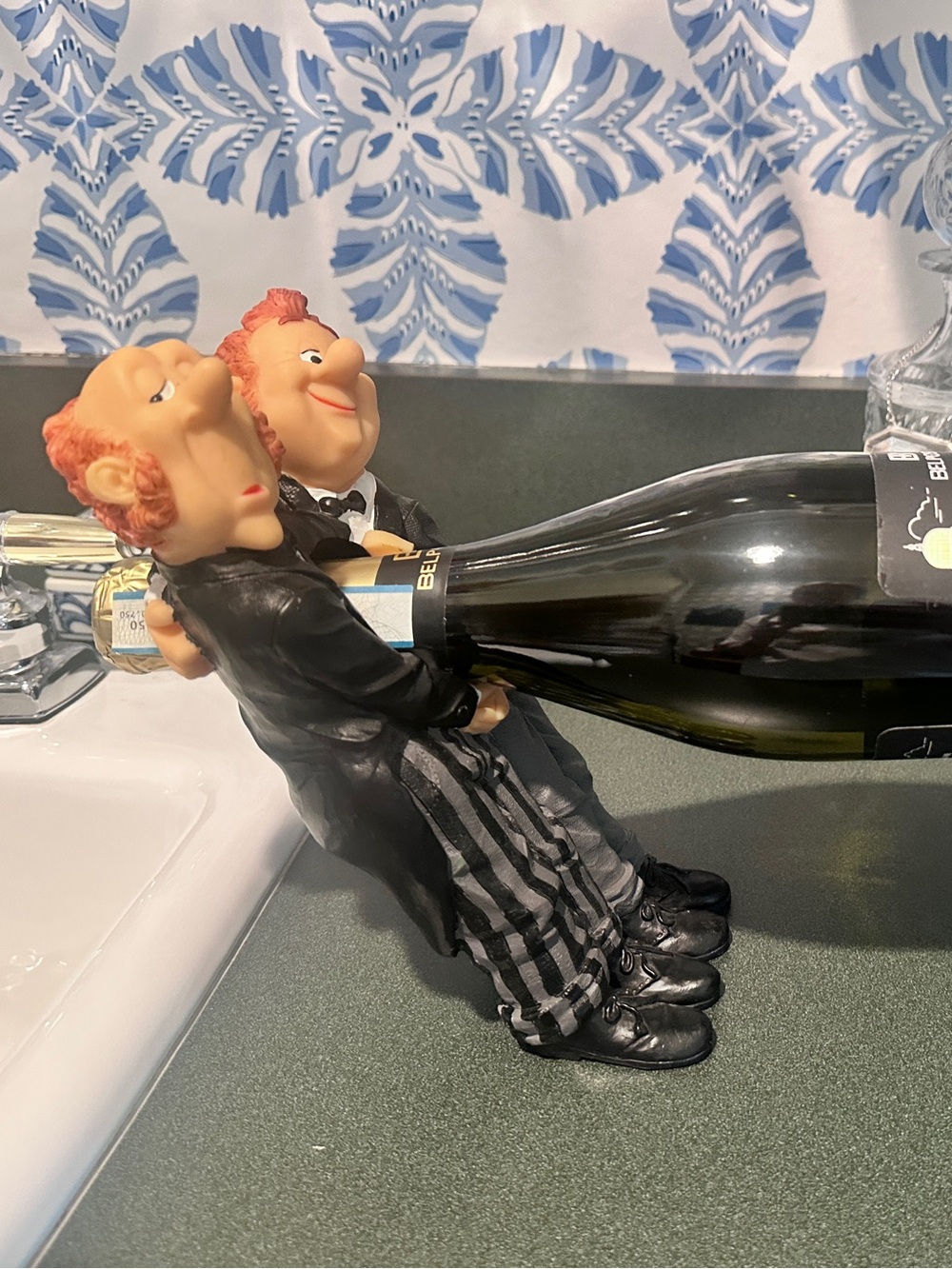 Whimsical Butler Duo Wine Bottle Holder Stand